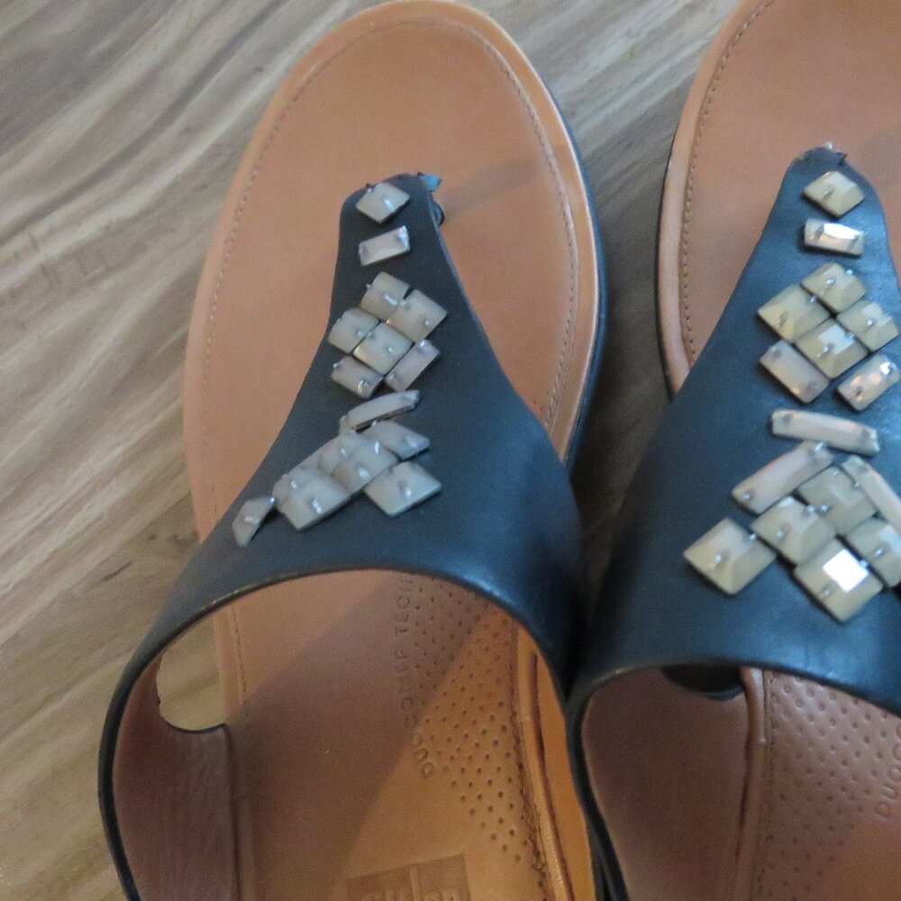FITFLOP Banda Crystal Toe-Post Thong Sandals Black Leather Comfort - Size US 10 - Picture 8 of 15